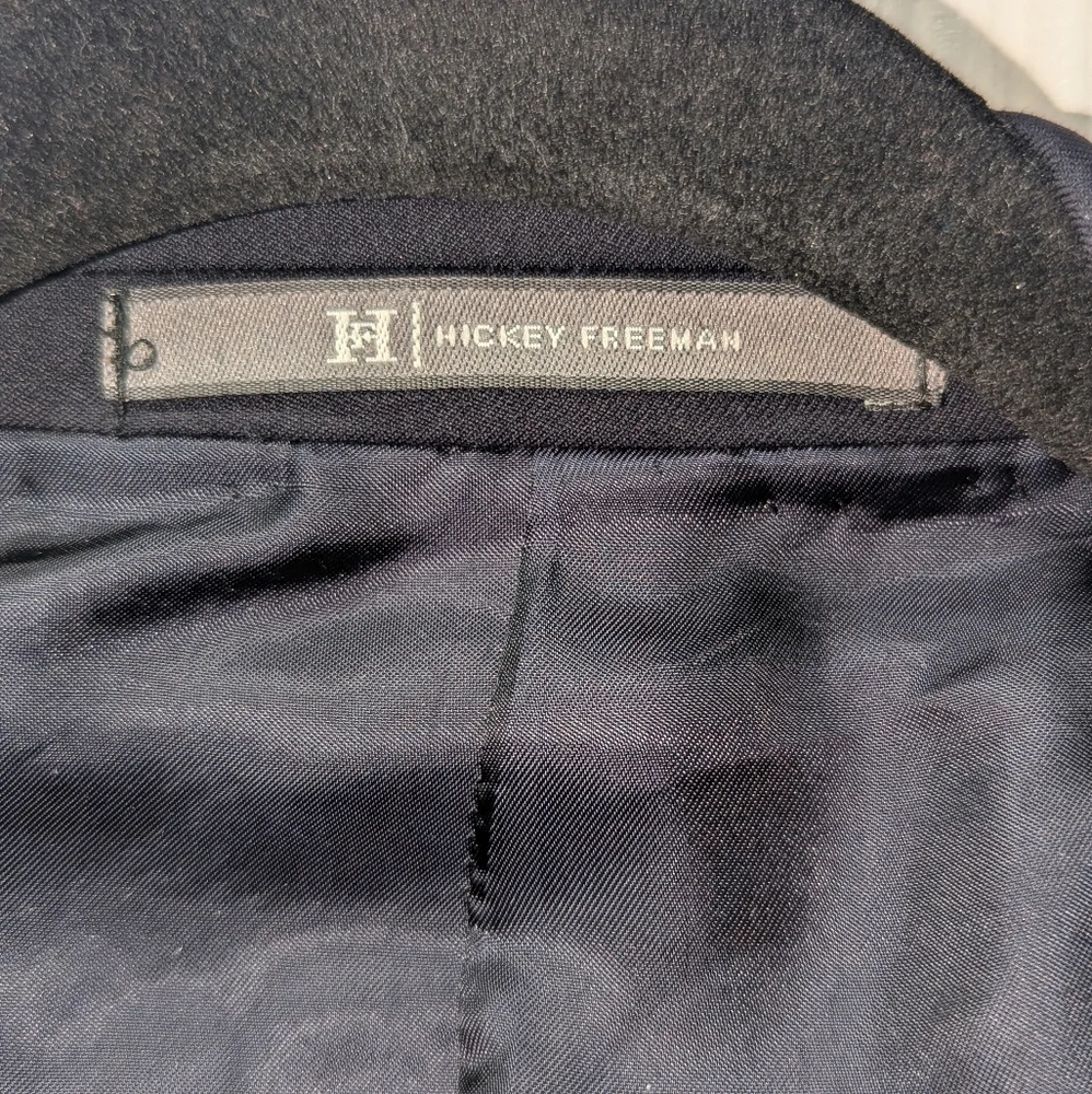 Hickey Freeman Navy Blue 100% Wool Suit 46L 34x29 Formal Wedding Business